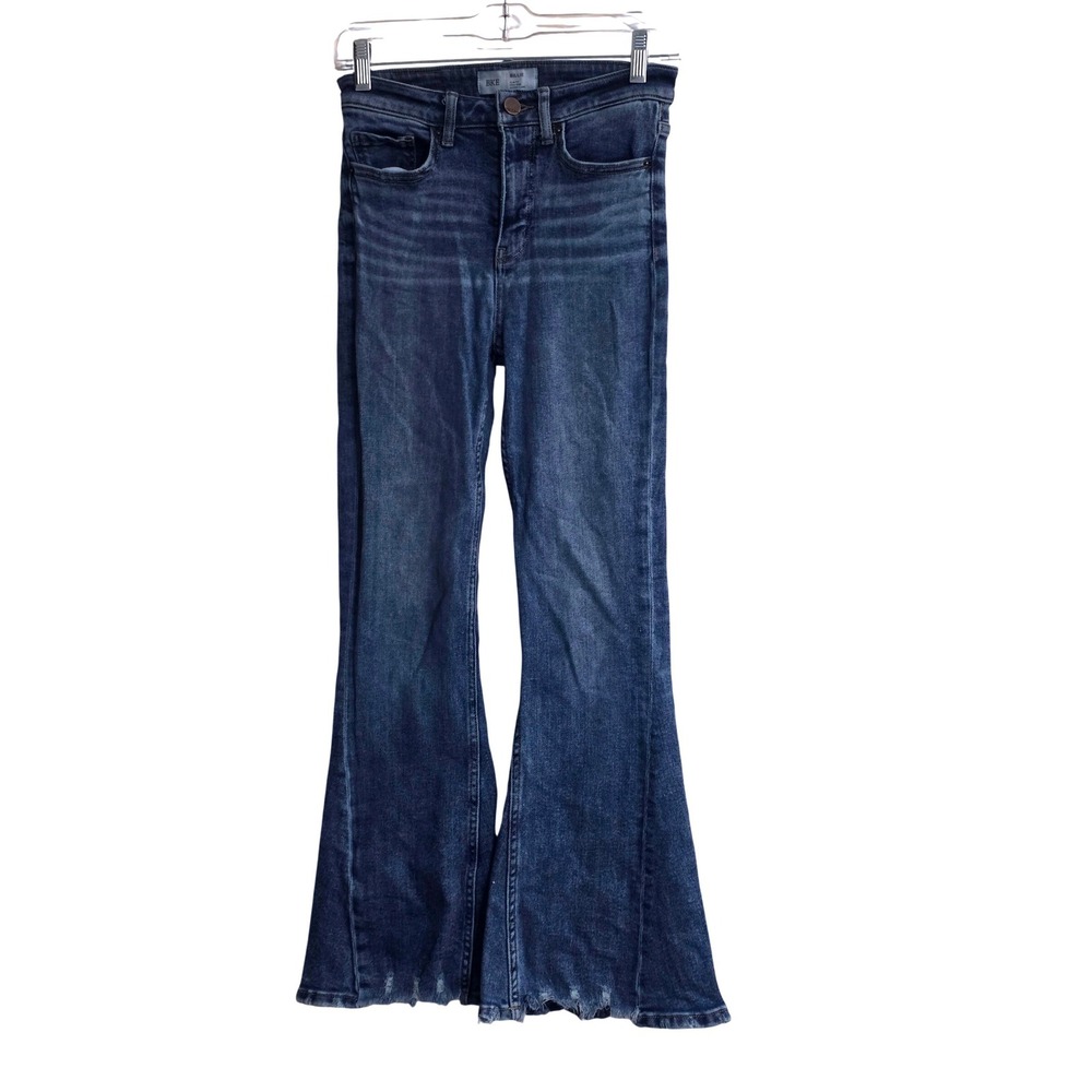 BKE Billie High Rise Slim Fit Flare Jeans Medium Wash Frayed Hem Womens 26x29.5